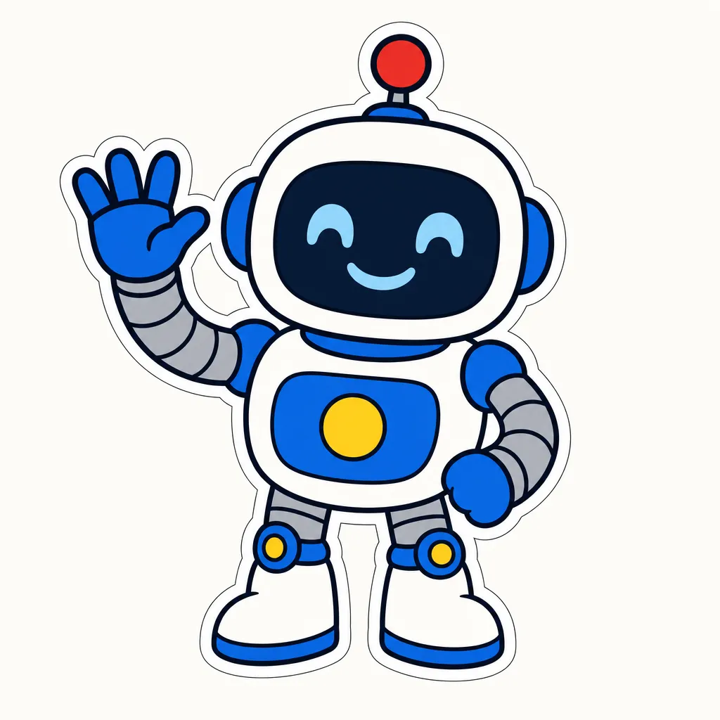 GPT Image 2 flat vector example: a friendly robot mascot in sticker style